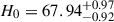 Mathematical equation: $ H_0 = 67.94^{+0.97}_{-0.92} $