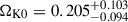 Mathematical equation: $ \Omega_{\mathrm{K0}} = 0.205^{+0.103}_{-0.094} $