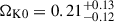 Mathematical equation: $ \Omega_{\mathrm{K}0} = 0.21^{+0.13}_{-0.12} $