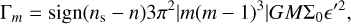Mathematical equation: ${{\rm{\Gamma }}_m} = {\rm{sign}}\left( {{n_{\rm{s}}} - n} \right)3{\pi ^2}\left| {m{{(m - 1)}^3}} \right|GM{{\rm{\Sigma }}_0}{^{\prime 2}},$