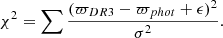 Mathematical equation: $$ \begin{aligned} \chi ^2=\sum \frac{(\varpi _{DR3}-\varpi _{phot}+\epsilon )^2}{\sigma ^2} .\end{aligned} $$