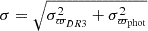 Mathematical equation: $ \sigma=\sqrt{\sigma_{\varpi_{DR3}}^2+\sigma_{\varpi_{\mathrm{phot}}}^2} $