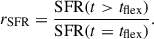 Mathematical equation: $$ \begin{aligned} r_{\mathrm{SFR}} = \frac{\mathrm{SFR} (t>t_{\rm flex})}{\mathrm{SFR}(t = t_{\rm flex})}. \end{aligned} $$