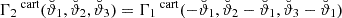 Mathematical equation: $ {\Gamma_{2}}^{\text{ cart}}({\breve{\vartheta}_{1}}, {\breve{\vartheta}_{2}}, {\breve{\vartheta}_{3}}) = {\Gamma_{1}}^{\text{ cart}}(-{\breve{\vartheta}_{1}}, {\breve{\vartheta}_{2}}-{\breve{\vartheta}_{1}}, {\breve{\vartheta}_{3}}-{\breve{\vartheta}_{1}}) $