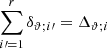 Mathematical equation: $ \sum_{i{\prime} = 1}^{r} \delta_{{\vartheta};i{\prime}} = \Delta_{{\vartheta};i} $