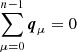 Mathematical equation: $ \sum_{\mu = 0}^{n-1}{\boldsymbol{q}}_\mu = 0 $