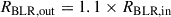 Mathematical equation: $$ \begin{aligned} R_{\rm BLR,out}& = 1.1\times R_{\rm BLR,in}\end{aligned} $$