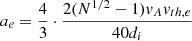 Mathematical equation: $$ \begin{aligned} a_{e} = \frac{4}{3} \cdot \frac{2(N^{1/2}-1)v_{A}v_{th,e}}{40d_{i}} \end{aligned} $$