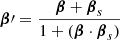 Mathematical equation: $$ \begin{aligned} \boldsymbol{\beta }\prime = \frac{\boldsymbol{\beta } + \boldsymbol{\beta }_{s}}{1+(\boldsymbol{\beta } \cdot \boldsymbol{\beta }_{s})} \end{aligned} $$