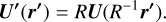 Mathematical equation: $U'\left( {r'} \right) = RU\left( {{R^{ - 1}}r'} \right).$