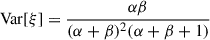 Mathematical equation: $ \mathrm{Var} [\xi]=\frac{\alpha \beta}{(\alpha +\beta)^2 (\alpha+\beta+1)} $