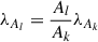 Mathematical equation: $ \lambda_{A_l} = \frac{A_l}{A_k} \lambda_{A_k} $