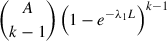 Mathematical equation: $ {A \choose k-1} \left(1 - e^{-\lambda_1 L}\right)^{k-1} $