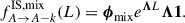 Mathematical equation: $$ \begin{aligned} f^{\mathrm{IS, mix} }_{A \rightarrow A-k}(L) = \boldsymbol{\phi }_{\mathrm{mix} } e^{\boldsymbol{\Lambda } L} \boldsymbol{\Lambda } \boldsymbol{1} . \end{aligned} $$