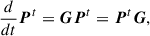 Mathematical equation: $$ \begin{aligned} \frac{d}{d t} \boldsymbol{P}^t = \boldsymbol{G} \boldsymbol{P}^t = \boldsymbol{P}^t\boldsymbol{G} , \end{aligned} $$