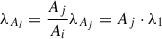 Mathematical equation: $ \lambda_{A_i} = \frac{A_j}{A_i} \lambda_{A_j}=A_j \cdot \lambda_1 $