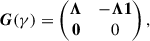 Mathematical equation: $$ \begin{aligned} \boldsymbol{G}(\gamma ) = \begin{pmatrix} \boldsymbol{\Lambda }&-\boldsymbol{\Lambda } \boldsymbol{1} \\ \boldsymbol{0}&0 \\ \end{pmatrix} , \end{aligned} $$