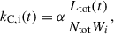 Mathematical equation: $$ \begin{aligned} k_{\rm C,i}(t)= \alpha \frac{L_{\rm tot}(t)}{N_{\rm tot} W_i}, \end{aligned} $$