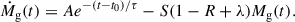 Mathematical equation: $$ \begin{aligned} \dot{M}_{\rm g}(t) = A e^{-(t-t_0)/\tau }-S(1-R+\lambda ) M_{\rm g}(t). \end{aligned} $$