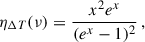 Mathematical equation: $$ \begin{aligned} \eta _{\Delta T}(\nu ) = \frac{x^2 e^x}{(e^x - 1)^2} \,, \end{aligned} $$