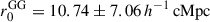 Mathematical equation: $ r_0^\mathrm{{GG}} = 10.74\pm7.06\, h^{-1}\,\rm{cMpc} $