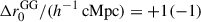 Mathematical equation: $ \Delta r_0^\mathrm{{GG}}/(h^{-1}\,\rm{cMpc}) = +1(-1) $