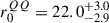 Mathematical equation: $ r_0^{QQ} = 22.0_{-2.9}^{+3.0} $