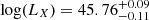 Mathematical equation: $ \log(L_X) = 45.76^{+0.09}_{-0.11} $