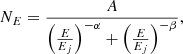 Mathematical equation: $$ \begin{aligned} N_E = \frac{A}{\left(\frac{E}{E_j}\right)^{-\alpha } + \left(\frac{E}{E_j}\right)^{-\beta }}, \end{aligned} $$