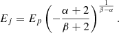 Mathematical equation: $$ \begin{aligned} E_j = E_p \left(-\frac{\alpha + 2}{\beta + 2}\right)^{\frac{1}{\beta - \alpha }}. \end{aligned} $$