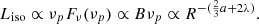 Mathematical equation: $$ \begin{aligned}&L_{\mathrm{iso} } \propto \nu _p F_{\nu }(\nu _p) \propto B \nu _p \propto R^{-(\frac{2}{3}a+2\lambda )}. \end{aligned} $$