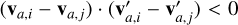 Mathematical equation: $\left(\mathbf{v}_{a, i}-\mathbf{v}_{a, j}\right) \cdot\left(\mathbf{v}_{a, i}^{\prime}-\mathbf{v}_{a, j}^{\prime}\right)<0$