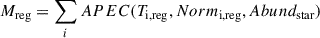 Mathematical equation: $$ \begin{aligned} M_{\rm reg}=\sum _{i}{{ APEC}(T_{\rm i,reg}, Norm_{\rm i,reg}, Abund_{\rm star})} \end{aligned} $$