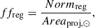 Mathematical equation: $$ \begin{aligned} ff_{\rm reg}=\frac{Norm_{\rm reg}}{Area_{\rm proj,\odot }},\end{aligned} $$