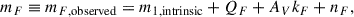 Mathematical equation: $$ \begin{aligned} m_F \equiv m_{F,\mathrm {observed}} = m_{1,\mathrm {intrinsic}} + Q_F + A_V k_F + n_F, \end{aligned} $$