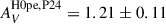 Mathematical equation: $ A_{V}^{\mathrm{H0pe,P24}} = 1.21\pm0.11 $