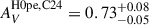Mathematical equation: $ A_{V}^{\mathrm{H0pe,C24}} = 0.73^{+0.08}_{-0.05} $