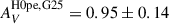 Mathematical equation: $ A_{V}^{\mathrm{H0pe,G25}} = 0.95\pm0.14 $
