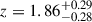 Mathematical equation: $ z=1.86_{-0.28}^{+0.29} $