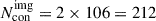 Mathematical equation: $ N_{\mathrm{con}}^{\mathrm{img}} = 2 \times 106 = 212 $