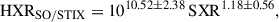 Mathematical equation: $$ \begin{aligned} \mathrm{HXR} _{\mathrm{SO/STIX} }&= 10^{10.52 \pm 2.38}\,\mathrm{SXR} ^{1.18 \pm 0.56}, \end{aligned} $$