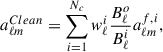 Mathematical equation: $$ \begin{aligned} a^{Clean}_{\ell m} = \sum _{i = 1}^{N_c} w^i_\ell \frac{B^o_\ell }{B^i_\ell } a^{f,i}_{\ell m} ,\end{aligned} $$