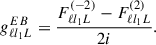 Mathematical equation: $$ \begin{aligned} g^{EB}_{\ell l_1 L} = \frac{F^{(-2)}_{\ell l_1 L} - F^{(2)}_{\ell l_1 L}}{2i} . \end{aligned} $$