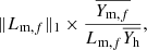 Mathematical equation: $$ \begin{aligned} \Vert L_{\mathrm{m} ,f}\Vert _1 \times \frac{\overline{Y_{\mathrm{m} ,f}}}{L_{\mathrm{m} ,f} \overline{Y_{\mathrm{h} }}} , \end{aligned} $$