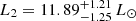 Mathematical equation: $ L_2=11.89^{+1.21}_{-1.25}\,L_\odot $