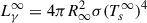 Mathematical equation: $$ \begin{aligned} L_{\gamma }^{\infty } = 4\pi R_\infty ^2\sigma (T^\infty _s)^4 \end{aligned} $$