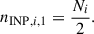 Mathematical equation: $$ \begin{aligned} n_{\mathrm{INP},i,1} = \frac{N_i}{2}. \end{aligned} $$