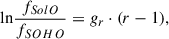 Mathematical equation: $$ \begin{aligned} \mathrm {ln}\frac{f_{SolO}}{f_{SOHO}} = g_r\cdot (r - 1) , \end{aligned} $$