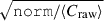 Mathematical equation: $ \sqrt{\mathtt{norm}/\langle C_{\mathrm{raw}} \rangle} $