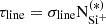 Mathematical equation: $ \tau_\mathrm{{line}}=\sigma_\mathrm{{line}} \rm{N_{\mathrm{Si}^{+}}^{(*)}} $